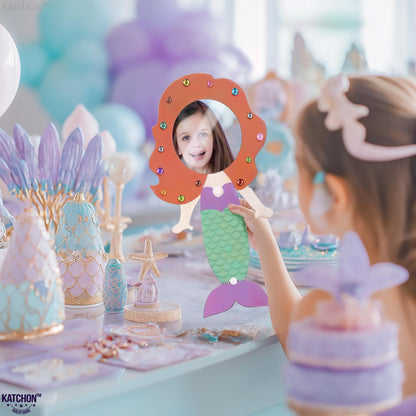 KatchOn, Mermaid Mirror Craft Kit for Kids - 40 Piece Complete Set | Mermaid Party Favors, DIY Paint Wooden Hand Mirror for Girls | Birthday Party Favors, Classroom Prizes | Christmas Gifts for Kids