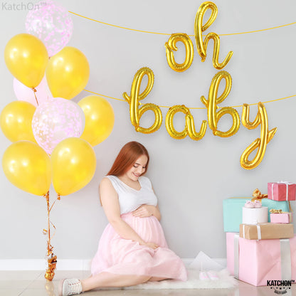 KatchOn, Gold Oh Baby Balloon Sign - 16 Inch | Oh Baby Sign for Backdrop | Baby Shower Balloons for Baby Shower Decorations | Gender Reveal Balloons, Oh baby balloons for Gender Reveal Decorations