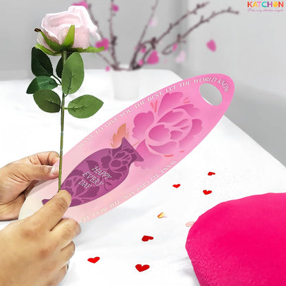 KatchOn Purple Rose Flower Gift – 13 Inch Artificial Rose with Greeting Card | Valentine Gifts for Women | Valentines Day Gifts for Her | Birthday Gift for Women | Anniversary Flower Gifts for Wife