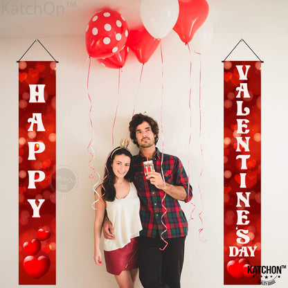 KatchOn, Red Heart Happy Valentines Day Banner - 72x12 Inch | Happy Valentines Banner Porch Sign | Red Valentines Day Door Banner | Happy Valentines Day Decorations for the Home