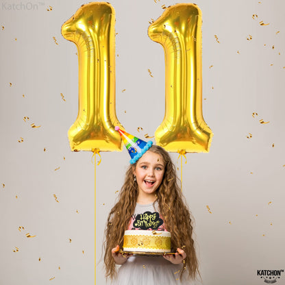 KatchOn, Giant Gold 11 Number Balloons - 40 Inch | Mylar Foil Balloon For 11th Happy Birthday Decorations | 11 Number Gold Balloon For Anniversary Decorations | Birthday Party Decoration
