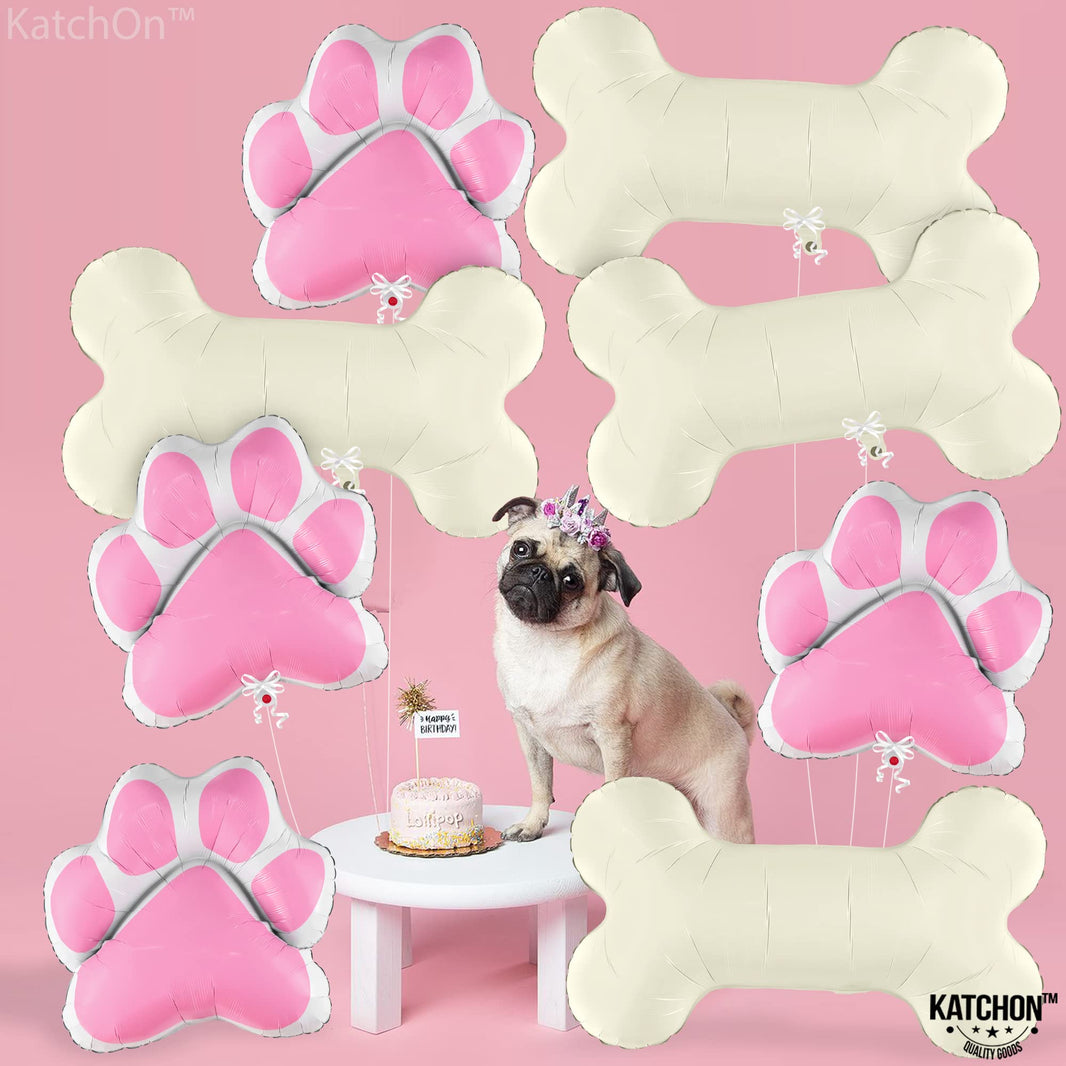 KatchOn, Pink Dog Bone Balloon - 32 Feet, 29 Inch, Pack of 8 | Dog Balloons for Birthday Party Decorations | Paw Print Balloons | Paw Party Balloon, Lets Pawty Birthday Decorations