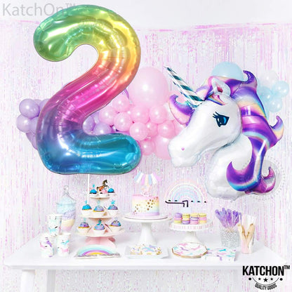 KatchOn, Giant Jelly Number 2 Balloon - 40 Inch | Rainbow 2 Balloon Number, 2nd Birthday Decorations for Girl | Two Number Balloon for Rainbow Birthday Decorations | 2 Birthday Balloon, Birthday Party