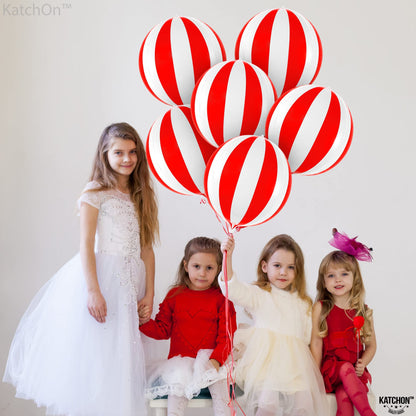 KatchOn, Huge Red and White Carnival Balloons - 22 Inches, Pack of 6 | Red and White Striped Balloon for Carnival Decoration | Circus Balloons For Birthday, Retro, 70s, Circus Theme Party Decorations