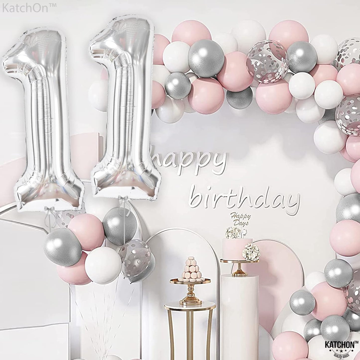 KatchOn Big Silver Number 11 Balloon - 40 Inch | Silver 11 Birthday Balloon for 11th Birthday Decorations for Boys | Number 11 Balloons for Birthdays, Silver 11 Balloon for Girls | 11 Party Balloons