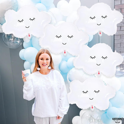 KatchOn, 30 Inch Smiling Cloud Balloons Set, 6 Count, for Birthday, Baby Shower