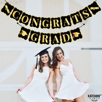 KatchOn, Black and Gold Congrats Grad Banner - Large 10 Feet, No DIY | Congratulations Graduate Banner for 2026 Graduation Decorations | Congrats Grad Sign for Graduation Decorations 2026