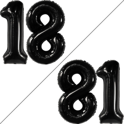 KatchOn, Black 18 Balloon Numbers - Giant, 40 Inch | 18 Balloon for 18th Birthday Decorations for Boys, Girls | Black Party Decorations | 18 Balloons for 18th Happy Anniversary Decorations