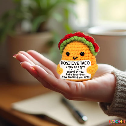 KatchOn, Mini Positive Crochet Taco | Christmas Birthday Gifts for Women, Men, Mom, Dad, Son, Daughter, Sister, Friends, Coworkers | Thanksgiving Basket Stuffers | Desk Home Decor Emotional Support