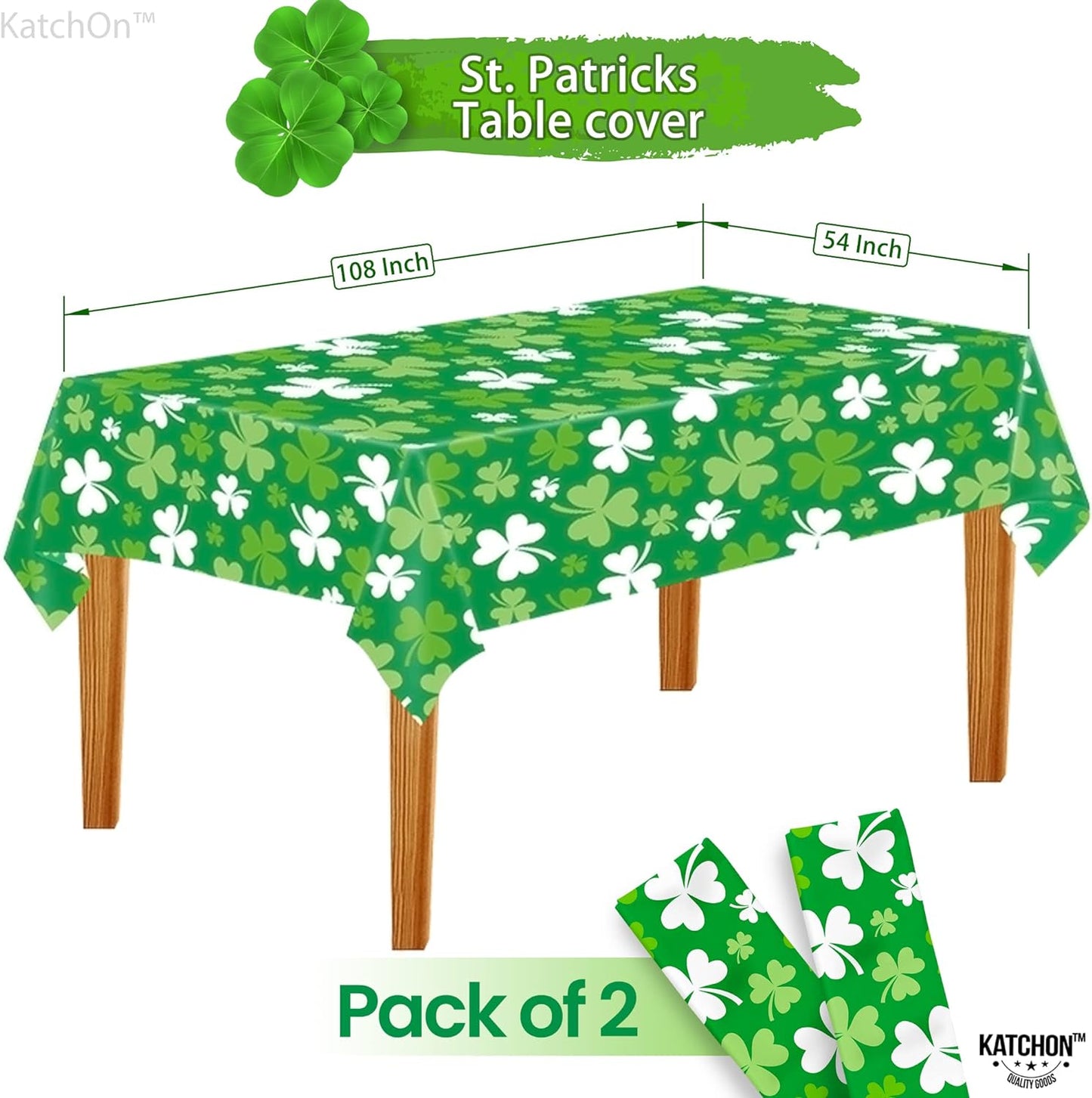 KatchOn, Pack of 2 St Patricks Day Tablecloth - 54x108 Inch | Disposable Shamrock Tablecloth for Shamrock Decorations | St Patricks Day Decorations Plastic Table Cloth | St Patricks Day Table Cloth