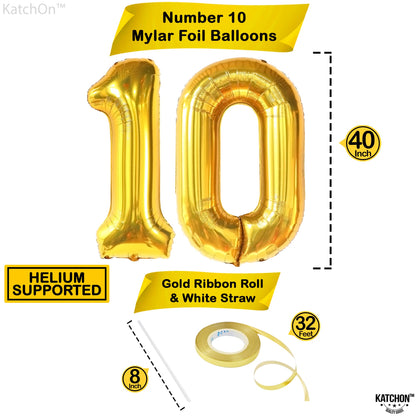 KatchOn, Giant Black 10 Balloon Number - 40 Inch | 10th Birthday Decorations | Black 10th Birthday Balloons for 10 Birthday Decorations Black | Black Number 10 Balloons