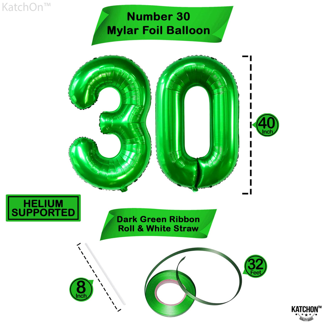 KatchOn, Dark Green 30 Balloon Numbers - 40 Inch | Dark Green 30 Balloons, Dark Green 30th Birthday Balloons, 30th Birthday Decorations For Her | Number 30 anniversary decorations