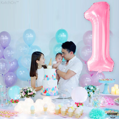KatchOn, Light Pink 1 Balloon Number - 40 Inch | Number 1 Balloons for 1st Birthday Party | Pink Number Balloons, First Birthday Decorations For Girl | 1 Balloon for Happy Anniversary Decorations