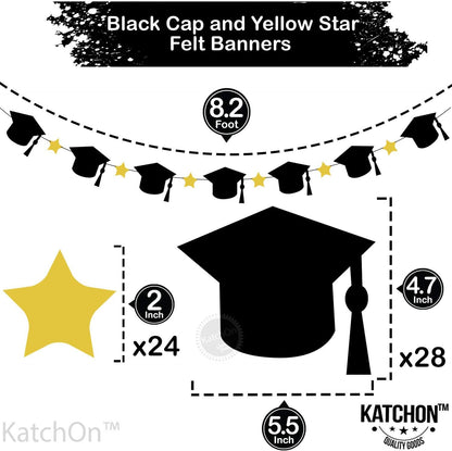 Graduation Decorations 2026, Felt Graduation Cap Garland - 4 String | Graduation Garland, Cap Decorations | Black, Gold class of 2026 Decorations | 2026 Graduation Decorations - KatchOn
