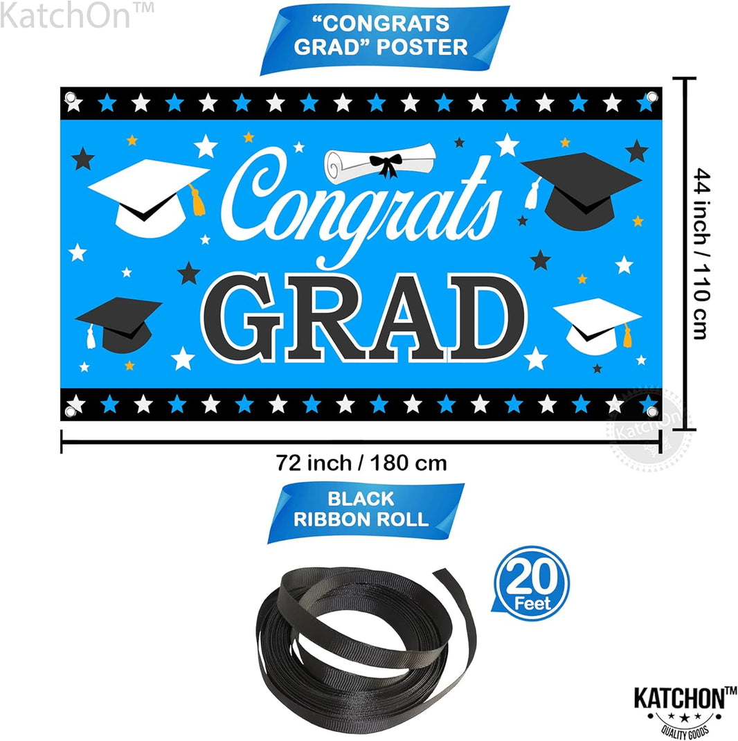 KatchOn, XtraLarge Congrats Grad Banner - 72x44 Inch, Graduation Banner | Congratulations Backdrop | Blue and Black Congrats Grad Decoration | Graduation Decorations 2026