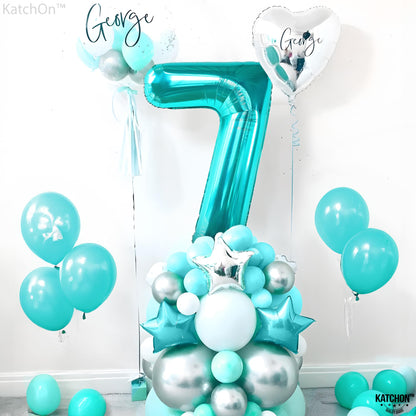 KatchOn, Aqua Blue 40 Inch Number 7 Balloon - 1pcs | Birthday Decorations for Boys & Girls | Unisex Ocean Themed 7th Birthday Party Supplies
