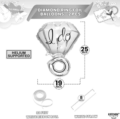 KatchOn Silver I Do Diamond Ring Balloon - 25 Inch, Pack of 2 | Engagement Ring Balloon for Engagement Party | Silver Ring Balloon for Bridal shower | I Do Ring Balloon for engagement party decoration