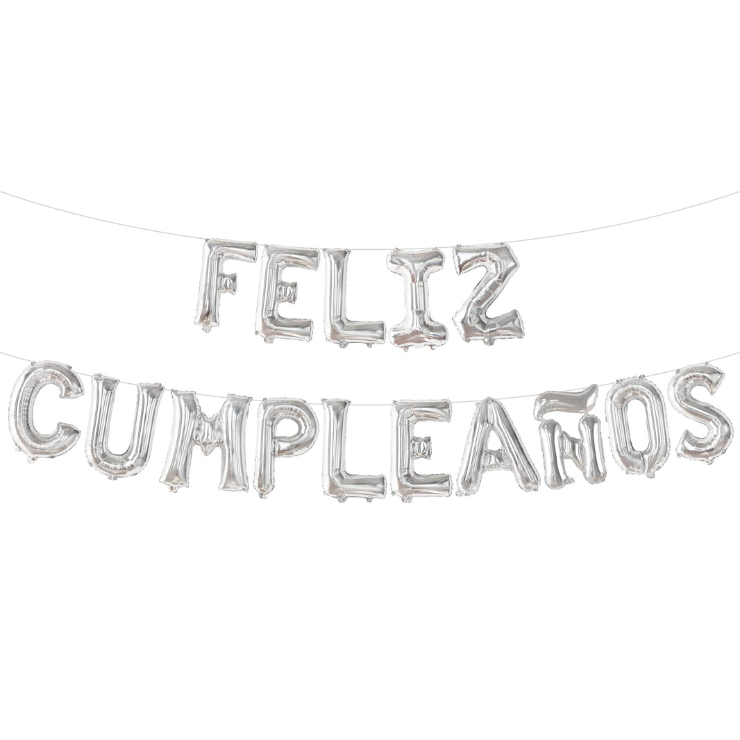 KatchOn, Silver Feliz Cumpleanos Balloons Banner - 16 Inch | Silver Feliz Cumpleanos Banner for Feliz Cumpleanos Decorations | Mylar Happy Birthday Balloon Letters for Spanish Birthday Decoration