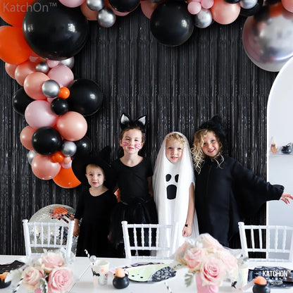 KatchOn Large Black Fringe Backdrop - Pack of 2 | Black Streamers for Halloween Decorations Indoor  | Tinsel Backdrop for Anniversary, Engagement, Birthday, Bachelorette, New Years Decorations