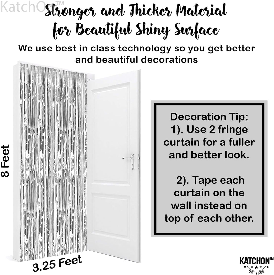 KatchOn, XtraLarge 6.4x8 Feet Silver Backdrop - Pack of 2, Silver Fringe Backdrop for Silver Party Decorations | Disco Party Decorations | Silver Streamers for Graduation Decorations Class of 2024