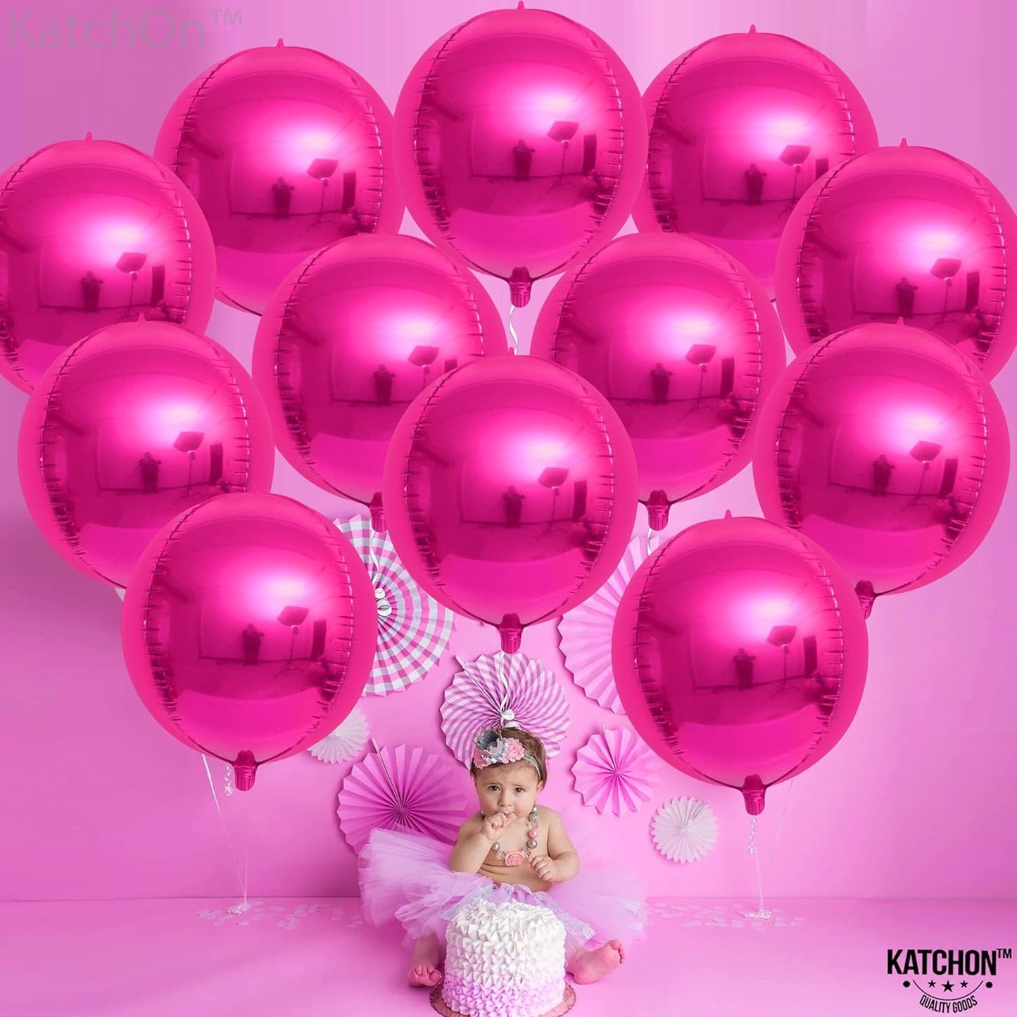 KatchOn, Big Hot Pink Balloons - 22 Inch, Pack 12 | Hot Pink Mylar Balloons, Hot Pink Party Decorations | Hot Pink Foil Balloons, Pink Party Decor | 4D Pink Balloons, Hot Pink Birthday Decorations