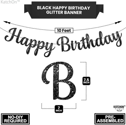 KatchOn, Glitter Black Happy Birthday Banner - 10 Feet, Pre-Strung | Happy Birthday Sign Black, Black Birthday Decorations | Black Birthday Banner, Happy Birthday Decorations | Happy Birthday Garland