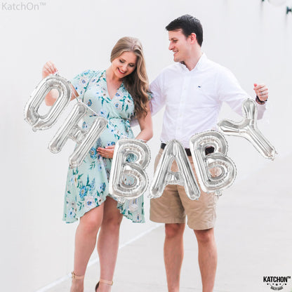KatchOn, Silver Oh Baby Balloon - 16 Inch | Silver Oh Baby Balloons for Gender Reveal Decorations | oh baby Banner for Baby Shower Decorations | oh baby Balloons Letters