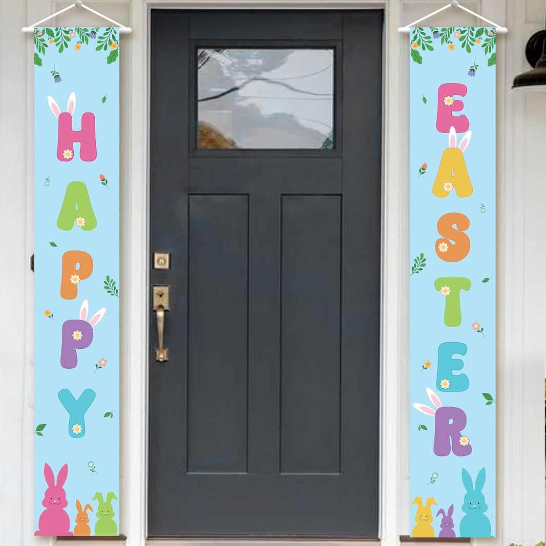 katchon large happy easter banner 2 pieces 72x12inch happy easter porch sign easter banners for easter decor easter door banner easter door decorations or happy easter decorations