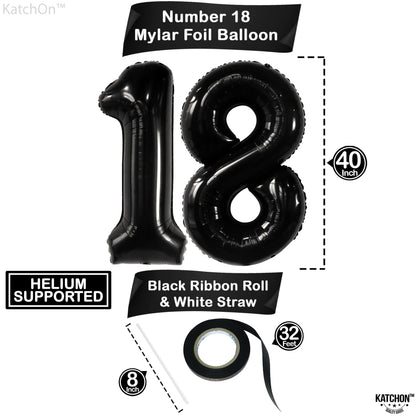 KatchOn, Black 18 Balloon Numbers - Giant, 40 Inch | 18 Balloon for 18th Birthday Decorations for Boys, Girls | Black Party Decorations | 18 Balloons for 18th Happy Anniversary Decorations