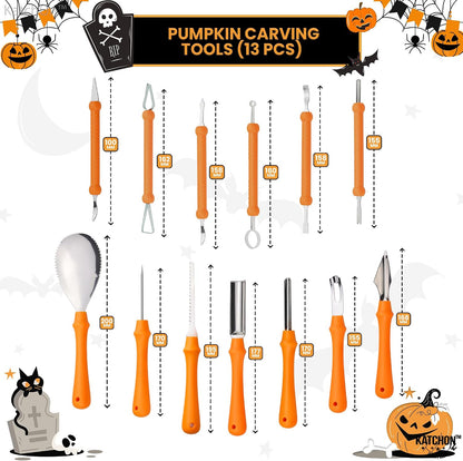 KatchOn, Professional Pumpkin Carving Kits - Pack of 31 | Halloween Pumpkin Carving Tools, 13 Pcs Heavy Duty Stainless Steel | 18 Pcs Pumpkin Carving Stencils for Halloween Decor Jack-O-Lanterns