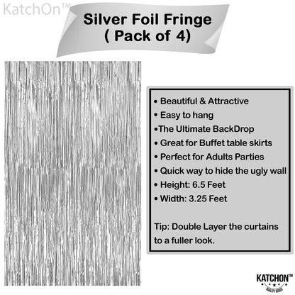 KatchOn,  XtraLarge Silver Backdrop Curtain - Pack of 4 | Silver Streamers Backdrop for Prom Decorations, Graduation Decorations 2025 | Fringe Backdrop for Birthday and Bachelorette Decorations