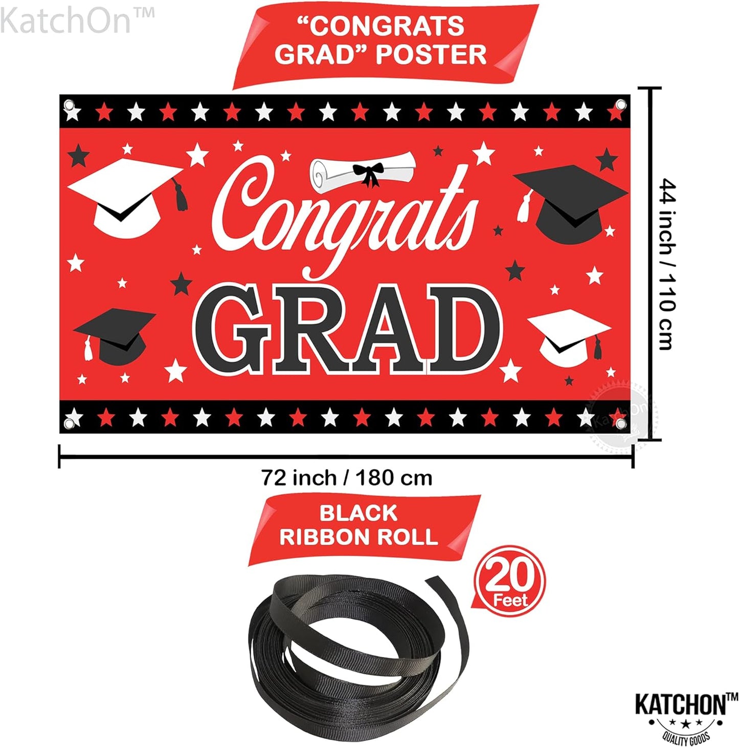 KatchOn, XtraLarge Congrats Grad Banner Red - 72x44 Inch | Graduation Banner Class of 2024 for 2024 Graduation Party Decorations | Graduation Backdrop 2024, Red Graduation Decorations Class of 2024