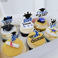 KatchOn, Blue and Black Graduation Cake Topper 2026 - Pack of 36 | Graduation Cupcake Toppers 2026 for Graduation Decorations 2026 | Graduation Decorations 2026, 2026 Graduation Cupcake Toppers