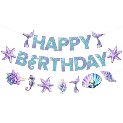 KatchOn, Blue Happy Birthday Banner - 10 Feet, No DIY | Happy Birthday Sign,mermaid party decorations | Mermaid Birthday Banner for Under The Sea Party Decorations | Mermaid Birthday Decorations