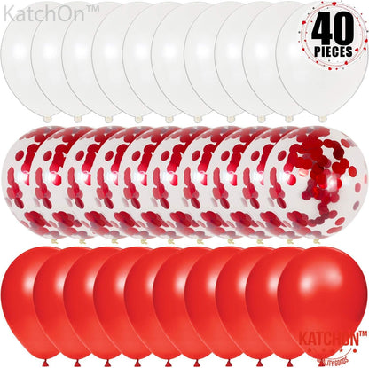 KatchOn Valentines Day Balloons Red White 12 Inch, Pack of 40 | Valentines Balloons for Valentines Day Decorations | Red and White Valentines Decor | Confetti Balloons for Anniversary Decorations