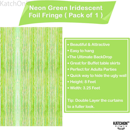 KatchOn, Neon Green Fringe Curtain | Lime Green Streamers for Margs and Matrimony Bachelorette Decorations | Green Tinsel Backdrop for Neon Party Decoration, Glow Party and Halloween Decorations