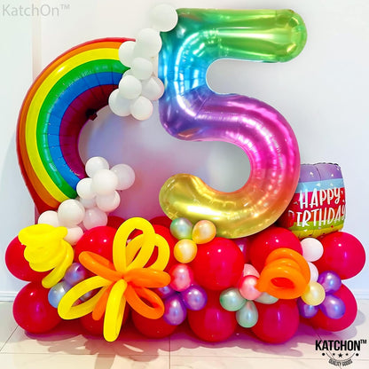 KatchOn, Giant Rainbow 5 Balloon Number - 40 Inch | Colorful Gradient Rainbow Five Balloon Number for 5th Birthday Decorations Girl | Jelly 5 Birthday Balloon, Five Balloon for Rainbow Party Supplies
