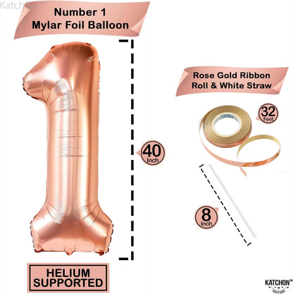KatchOn, Giant Rose Gold 1 Balloon Set - 40 Inch | 1 Balloons for 1st Birthday | First Birthday Decorations for Girl | Rose Gold Number 1 Balloons for 1st Birthday Girl Decoration | Number One Balloon