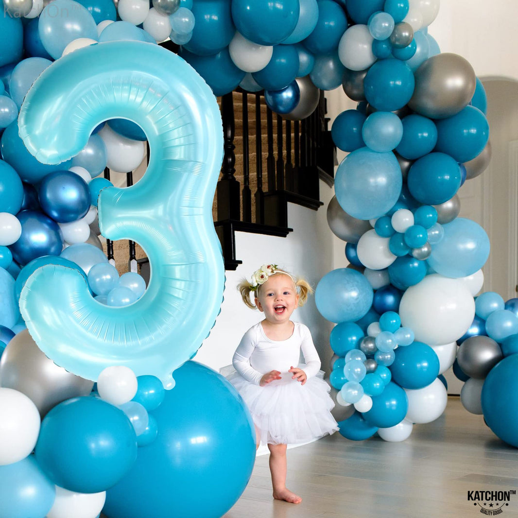 KatchOn, Giant Light Blue Number 3 Balloon - 40 Inch | Blue 3 Balloon Number for 3rd Birthday Decorations | 3rd Anniversary Decorations | Baby Shark Birthday Decoration
