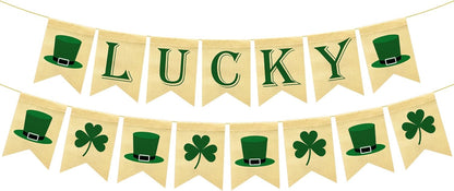 KatchOn, Lucky Shamrock Burlap Garland Banners - 10 Feet | St.Patrick's Day Decorations, Rustic Burlap Shamrock Clover Banner Garland for Irish Day, Home, Office, Party Supplies Décor