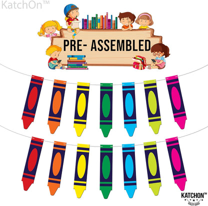 KatchOn Pre Strung Crayon Banner 10 Feet, Back to School Decorations