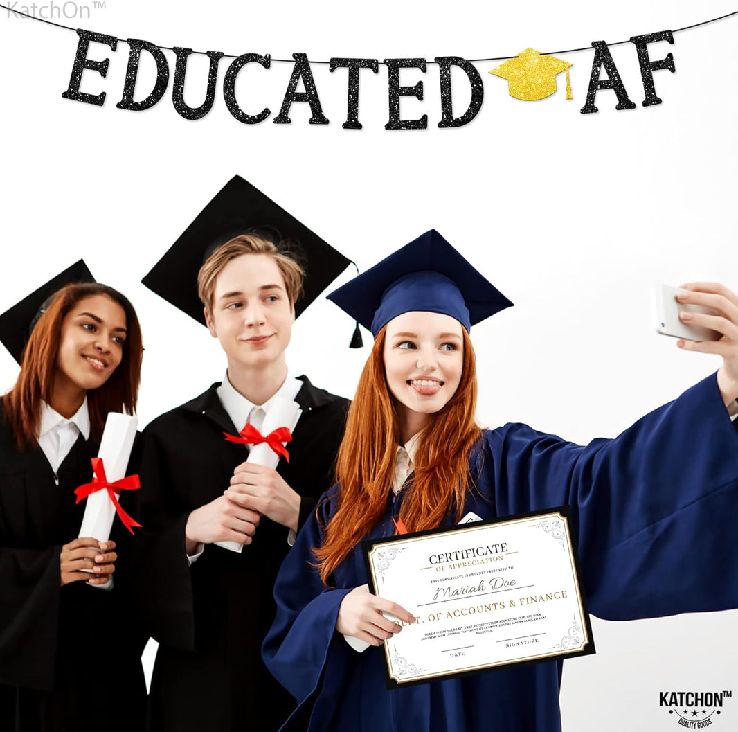 KatchOn, Glitter Black Educated AF Banner - 10 Feet, NO DIY | 2026 Graduations Banner, graduation Party Decorations 2026 | Funny graduation banner Class of 2026, 2026 Graduation Decorations