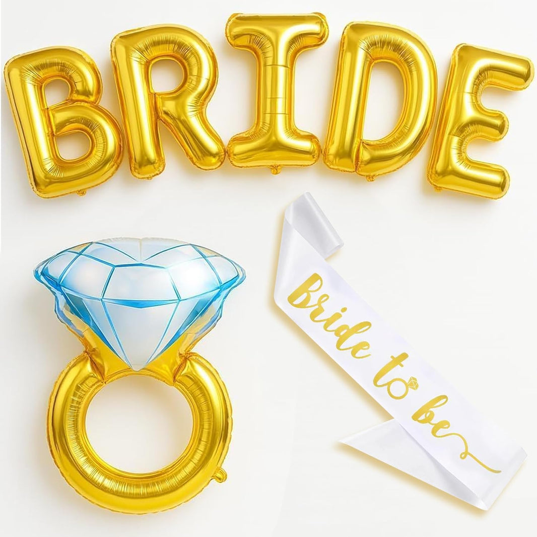 KatchOn, Giant Bride Balloons Gold - 32 Inch | Bachelorette Party Decorations | Bachelorette for Bridal Shower Decorations | Gold Bridal Balloons | Ring Balloon, Bride Decorations