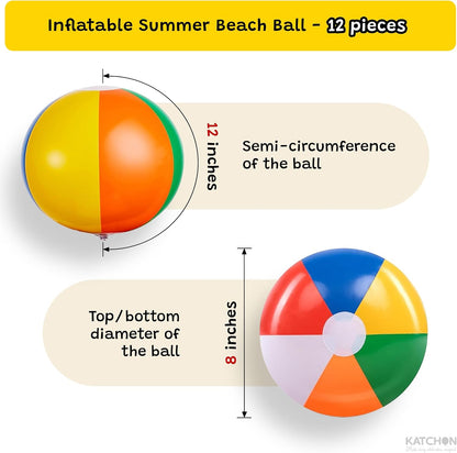 KatchOn 12 Pcs Inflatable Beach Balls Bulk, 12 Inch Rainbow Beach Balls | Blow Up Beach Balls for Pool Party Supplies, Beach Party Decorations, Summer Water Games, Hawaiian Luau Party Decorations