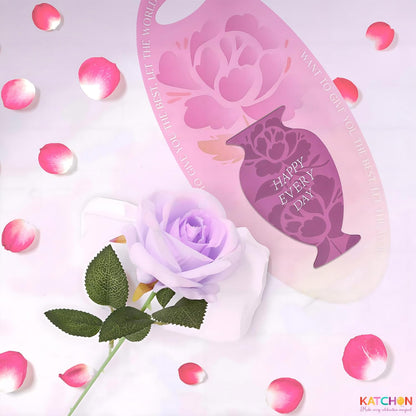 KatchOn Purple Rose Flower Gift – 13 Inch Artificial Rose with Greeting Card | Valentine Gifts for Women | Valentines Day Gifts for Her | Birthday Gift for Women | Anniversary Flower Gifts for Wife