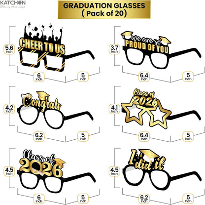 KatchOn Black & Gold Graduation Glasses - Pack of 20, Class of 2026 Photo Props, Graduation Party Favors, Graduation Decorations 2026
