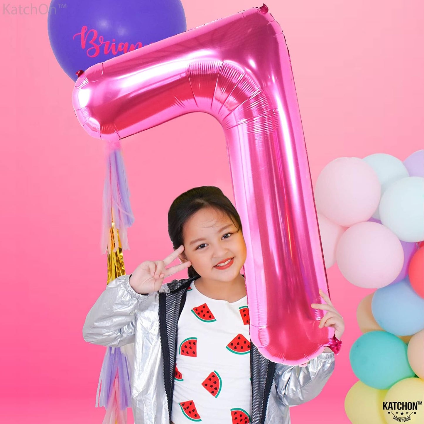 KatchOn, Hot Pink Number 7 Balloon - 40 Inch | Hot Pink 7 Balloon Number for Birthday | 7th Birthday Decorations for Girls | Pink 7 Balloon | 7 Balloons for Birthday Girl | Hot Pink Party Decorations