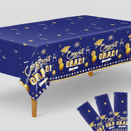 KatchOn, Blue and Gold Graduation Tablecloth - XtraLarge 54x108 Inch, Pack of 3 | Congrats Grad Tablecloth for Graduation Decorations 2026 | Grad Table Decorations 2026, Grad Party Supplies
