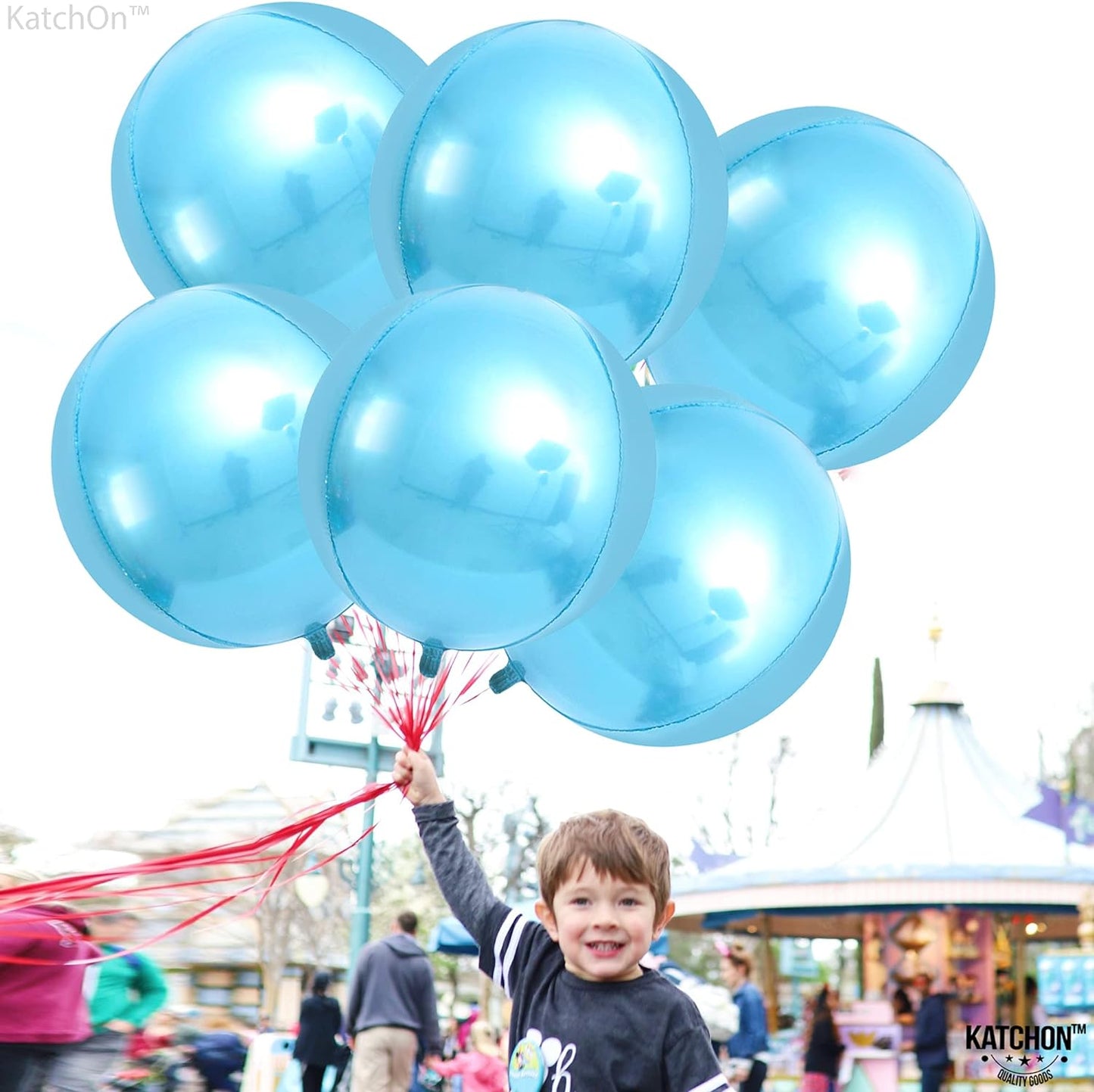 KatchOn, Light Blue Foil Balloons - 22 Inch, Pack of 6 | Sphere Light Blue Metallic Balloons, Baby Shower | Baby Blue Balloons for Gender Reveal, Birthday | Light Blue Mylar Balloons, Shark Balloons