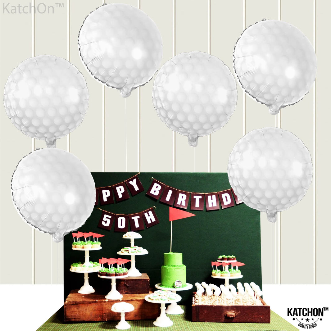 KatchOn White Foil Golf Balloons - 18 Inch | Golf Ball Balloons for Hole in One Birthday Party Decorations | Golf Themed Birthday, Thir-tee, Golf Event Decorations, and Celebrations